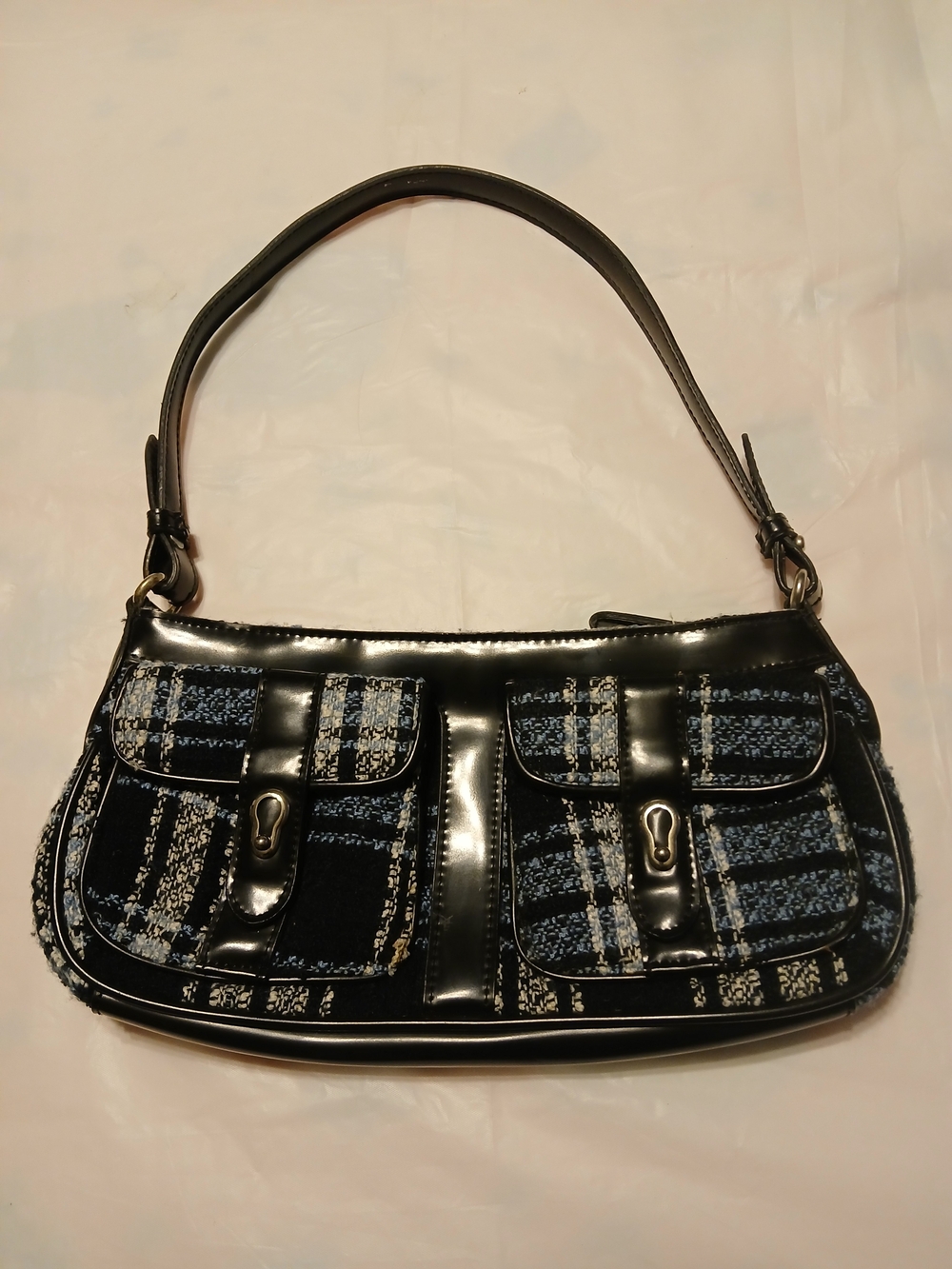 BCBGirls Women's Black and Blue Tweed Shoulder Bag